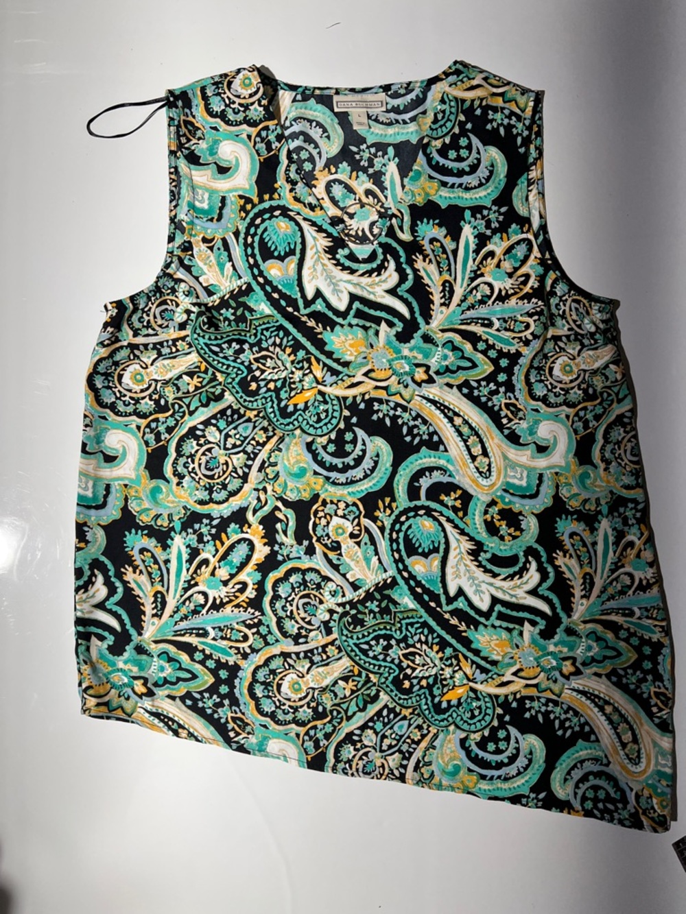 Dana Buchman Black & Teal Paisley V-Neck Sleeveless Shell
